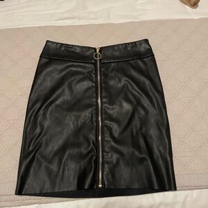 Black Leather Skirt with Zipper